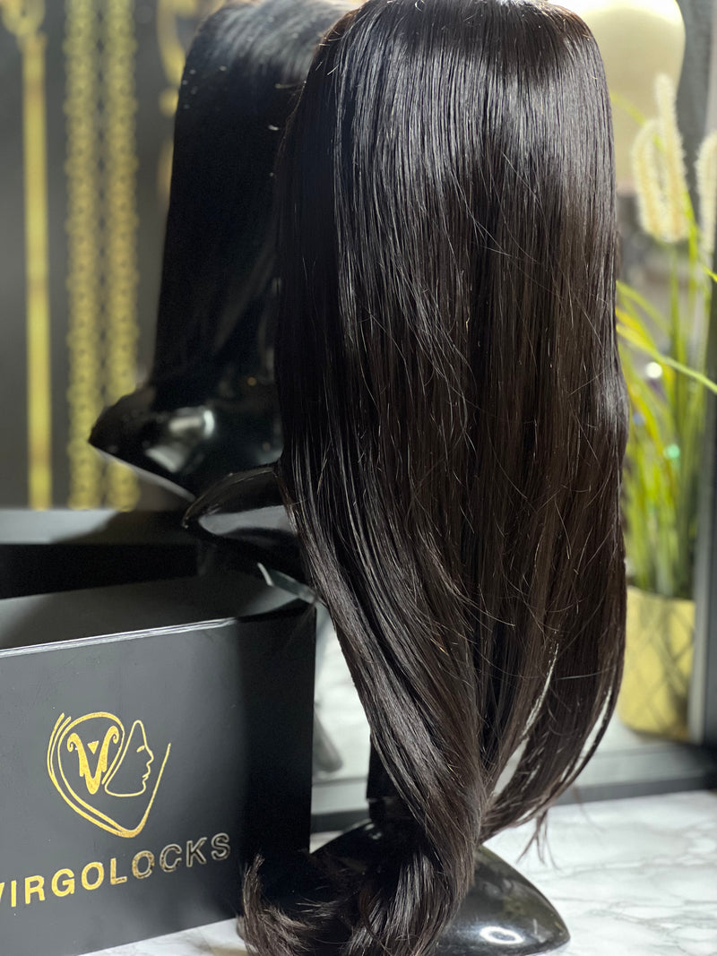 18 inches HD 5x5 Swiss Super Double Drawn Virgin human hair straight wig