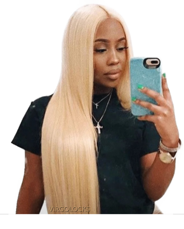 platinum blonde in colour 613 straight human hair extension. 
